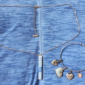 Silver and Blue Dainty Necklace with Heart Charms
